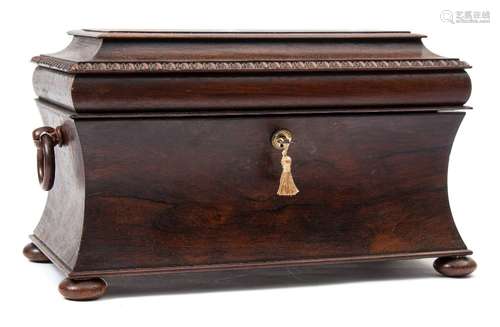 A William IV period rosewood tea caddy: of sarcophagus outline,