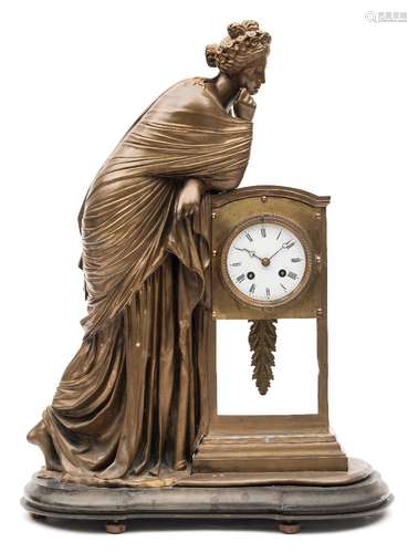 A mid-Victorian French brass mantel clock: the eight-day duration movement striking the hours and