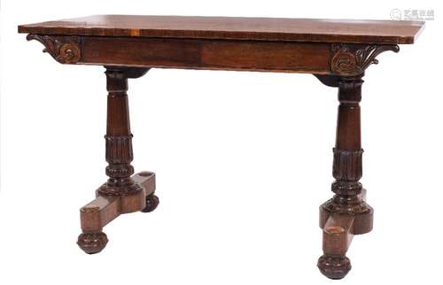 A William IV rosewood rectangular library table:,