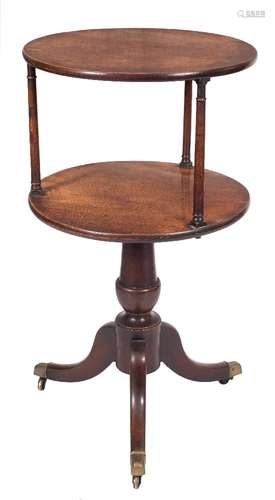 A Regency mahogany circular two tier dumb waiter:,