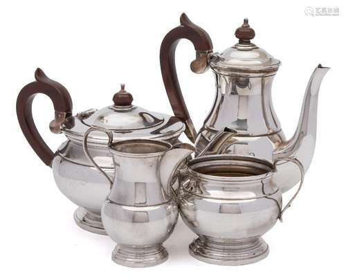 An Elizabeth II silver four-piece tea and coffee service, maker Cooper Brothers & Sons Ltd,