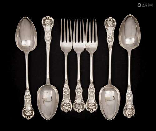 A set of four Victorian Scottish silver Queens pattern table spoons, maker J & W Mitchell, Glasgow,