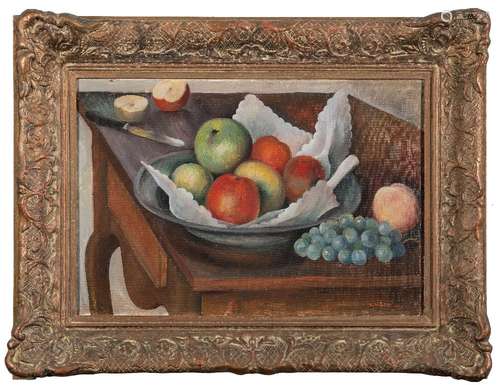 Robert Amrein [1896-1945]- Still life; fruit in a bowl and grapes on a table top,