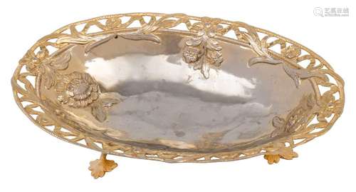 A 19th century French silver gilt sweetmeat dish, maker GES: of oval outline,