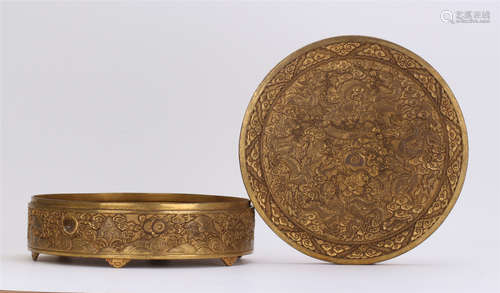 CHINESE GILT BRONZE DRAGON ROUND BOX