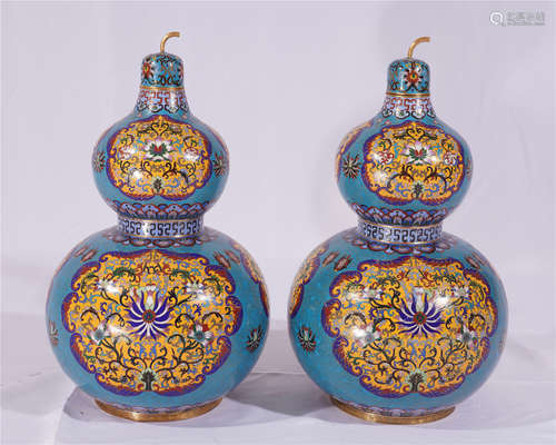 PAIR OF LARGE CHINESE CLOISONNE DOUBLE GOURD VASES