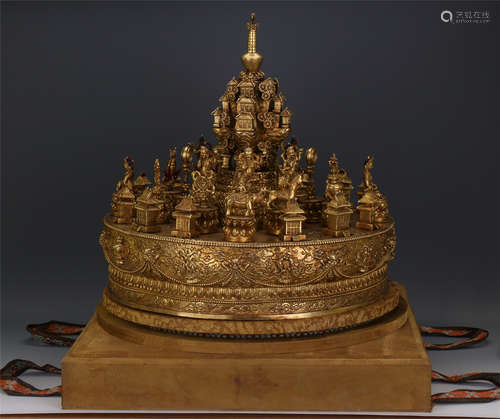 CHINESE GILT BRONZE BUDDHA ON BASE