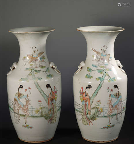 PAIR OF CHINESE PORCELAIN FAMILLE ROSE BEAUTY VASES