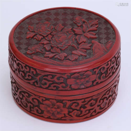 CHINESE CINNABAR FLOWER ROUND BOX