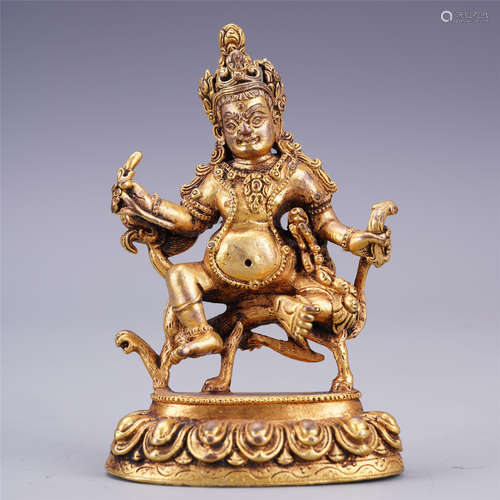 TIBETAN GILT BRONZE GOD OF WEALTH