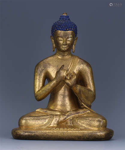 CHINESE GILT BRONZE SEATED SAYKAMUNI