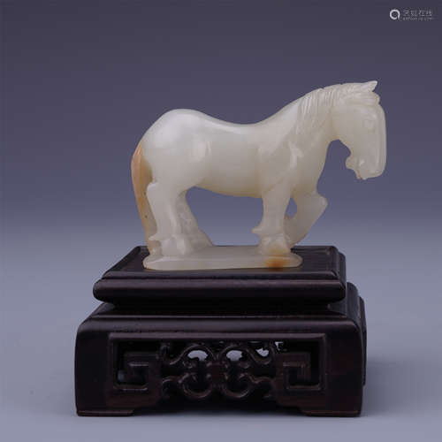 CHINESE WHITE JADE HORSE TABLE ITEM