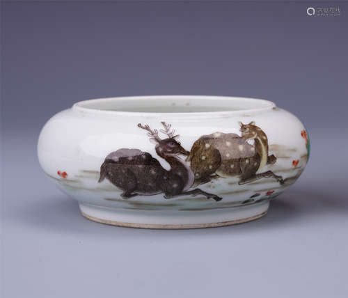 CHINESE PORCELAIN FAMILLE ROSE DEER BRUSH WASHER