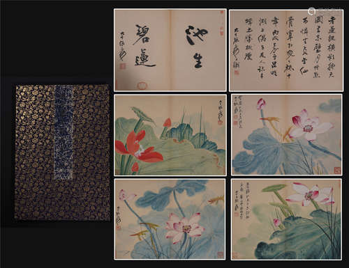 TEN PAGES OF CHINESE ALBUM PAINTING OF LOTUS