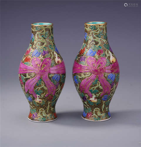 PAIR OF CHINESE FAMILLE ROSE VASES