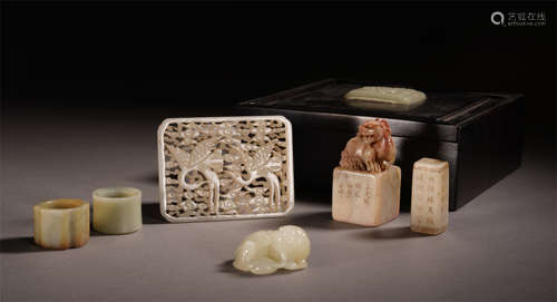 SEVEN CHINESE JADE SOAPSTONE SCHOLAR'S OBJECT