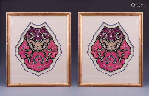 PAIR OF FRAMED CHINESE EMBROIDERY DECORATION