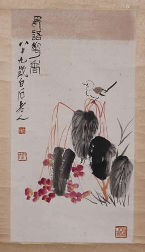 CHINESE SCROLL PAINTING OF BIRD AND FLOWER