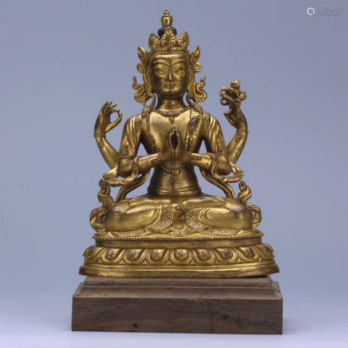 CHINESE GILT BRONZE SEATED GUANYIN