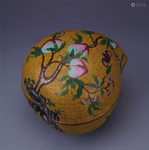 CHINESE CLOISONNE PEACH LIDDED BOX