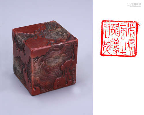 CHINESE RED SOAPSTONE DRAGON SEAL