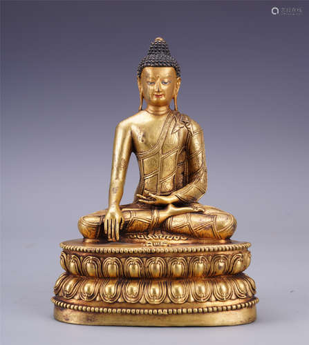 CHINESE GILT BRONZE SEATED SAYKAMUNI