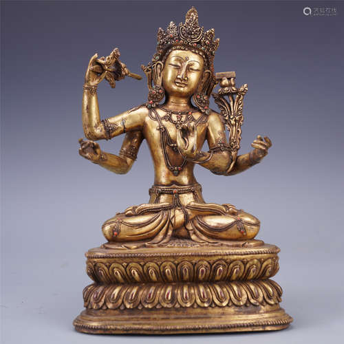 CHINESE GILT BRONZE SEATED GUANYIN