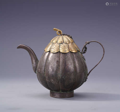 CHINESE GILT SILVER MELON SHAPED KETTLE