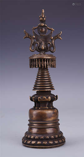 CHINESE BRONZE BUDDHIST TOWER