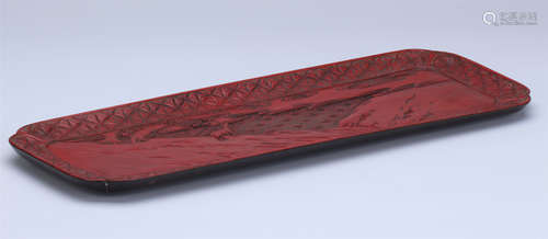 CHINESE CINNABAR MOUNTAIN VIEWS SQUARE TRAY