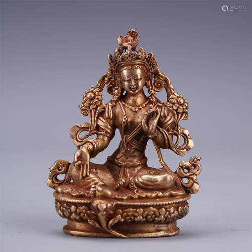 TIBETAN GILT BRONZE SEATED TARA