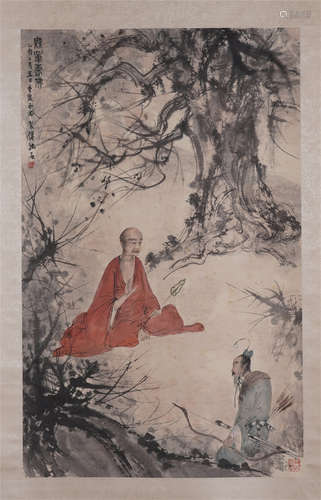 CHINESE SCROLL PAINTING OF SEATED LOHAN UNDER TREE