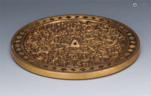 CHINESE GILT BRONZE ROUND MIRROR