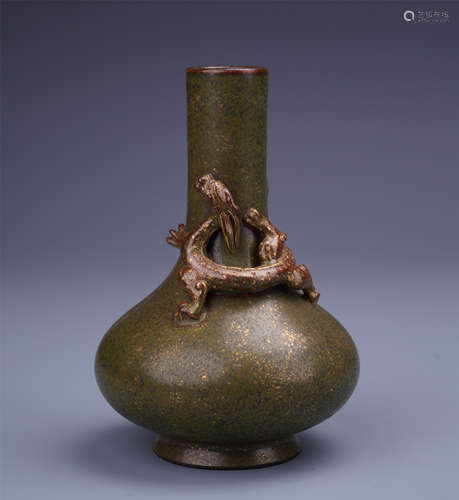 CHINESE PORCELAIN TEA DUST GLAZE DRAGON VASE