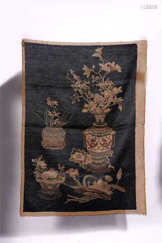 CHINESE EMBROIDERY KESI TAPESTRY OF FLOWER IN VASE