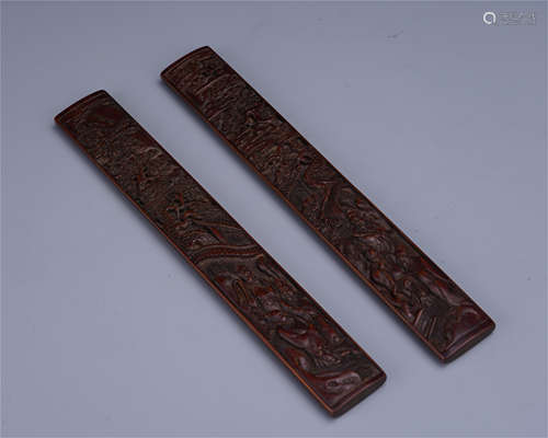 PAIR OF CHINESE BAMBOO CARVED PAPER WEIGHT