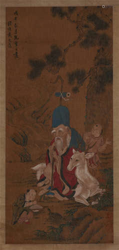 CHINESE SCROLL PAINTING OF MAN UNDER TREE