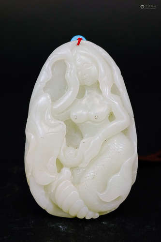 A WHITE JADE PENDANT FIGURE OF MERMAID