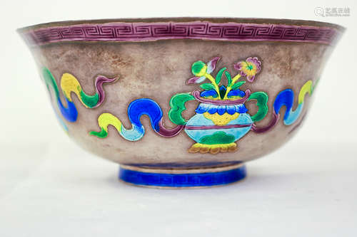 A SILVER ENAMELLED BOWL