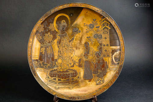 A JAPANESE CHARACTER STORY CARVED TIN PLATE