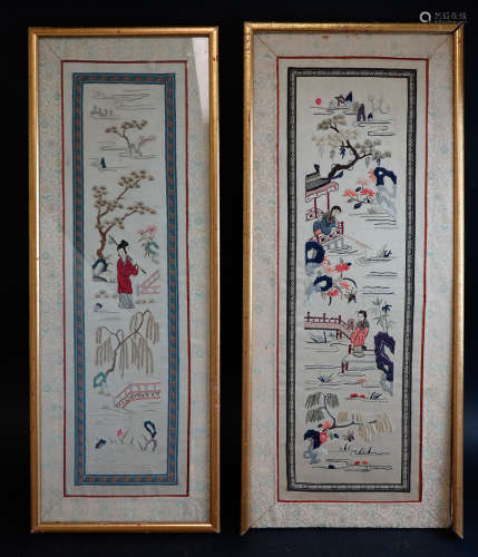A PAIR OF CHARACTER STORY EMBROIDERY