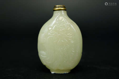 A CHARACTER CRAVED SNUFF BOTTLE