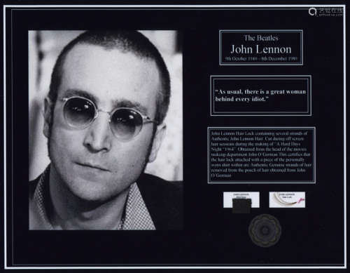 约翰·列侬 本人头发一束及使用衣服布料一角