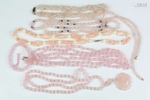 A Collection of Pink Quartz Necklaces