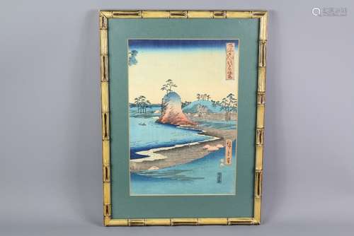 Utagawa Hiroshige 19th Century Woodblock Print, entitled 'Salt Kilns at Suma, dated 1853, approx 24 x 36 cms, framed and glazed, signed