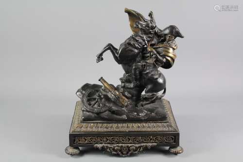 After Franz Bergman (1861-1936) Bronzed Figure of Napoleon on Horseback, on a brass rectangular plinth, approx 23 x 14 x 30 cms