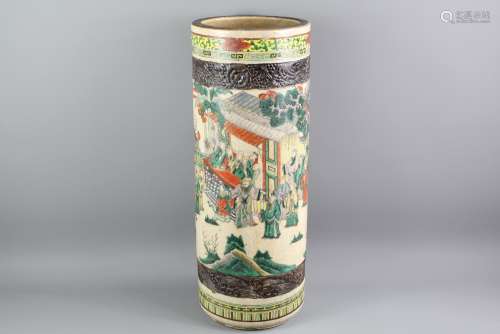 A Japanese Satsuma Umbrella Stand, depicting a court scene, approx 60 cms h