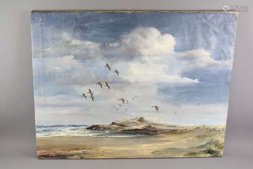 David Shepherd (CBE, FRSA, FGRA 1931 - 2017) An Oil Painting on Canvas; the painting depicting a flock of geese in flight, approx 89 x 69 cms, initials to lower left, unframed