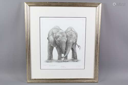 Gary Hodges Wildlife Artist (1954-  ) Limited Edition Print entitled 'The Orphans', nr 237/850, signed in the lower margin by Rula Lenska and the artist, approx 29 x 34 cms, framed and glazed