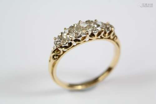 A Lady's Antique 18ct Yellow Gold and Diamond Ring, set with five graduated old-cut diamonds approx 1